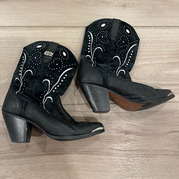 Dingo Ava Women 8 M Cowboy Boots DI 587 Black Leather Suede Studs Embroidery - Picture 1 of 8